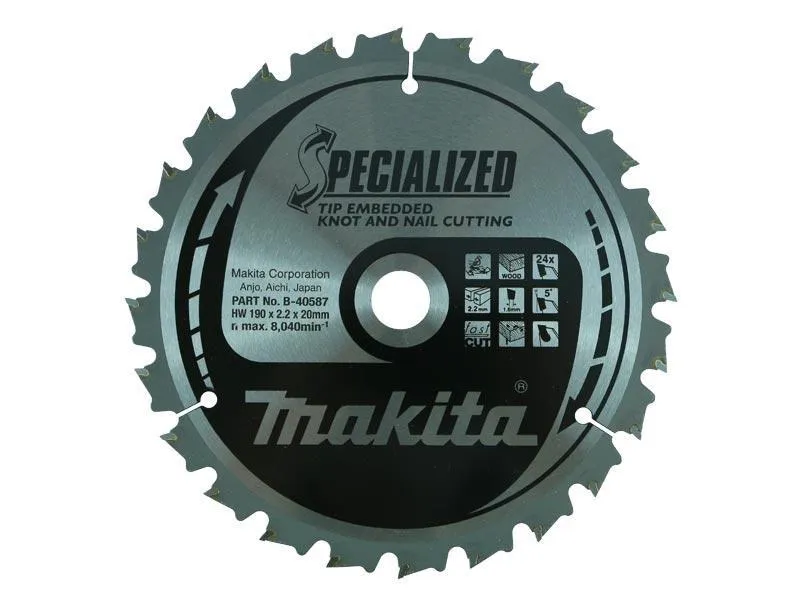 Makita B-40587 190mm x 20mm x 24T Specialized Mitre Saw Blade ...